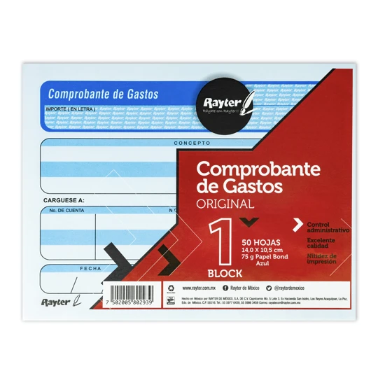 COMPROBANTE DE GASTOS RAYTER 1 BLOCK CON 50 HOJAS Pedidos