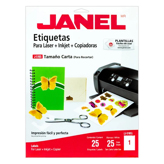 ETIQUETAS BLANCAS JANEL J 5165 DE 216 X 279 MM 1 PAQUETE 25 HOJAS