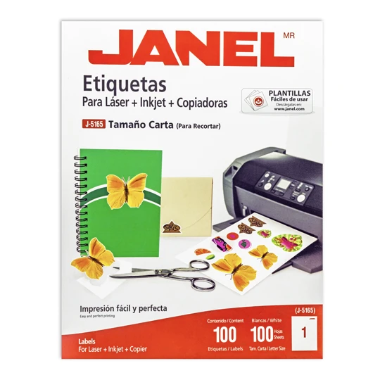 ETIQUETAS BLANCAS JANEL J 5165 DE 216 X 279 MM 1 PAQUETE 25 HOJAS