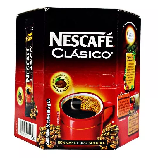 CAFE SOLUBLE NESCAFE CLASICO 50 SOBRES DE 2GR C U 1 PZA