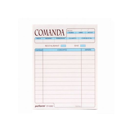 Compra COMANDA IRASA CR-8062 CON 50 HOJAS CADA UNO PC FORM 